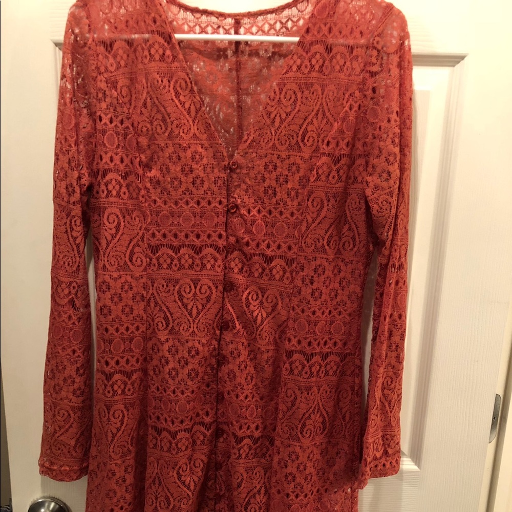 Long sleeves burnt orange dress